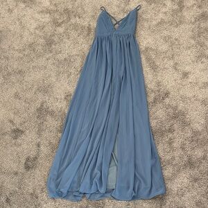 Lulu's Dusty Blue V-Neck Spaghetti Strap Maxi Dress